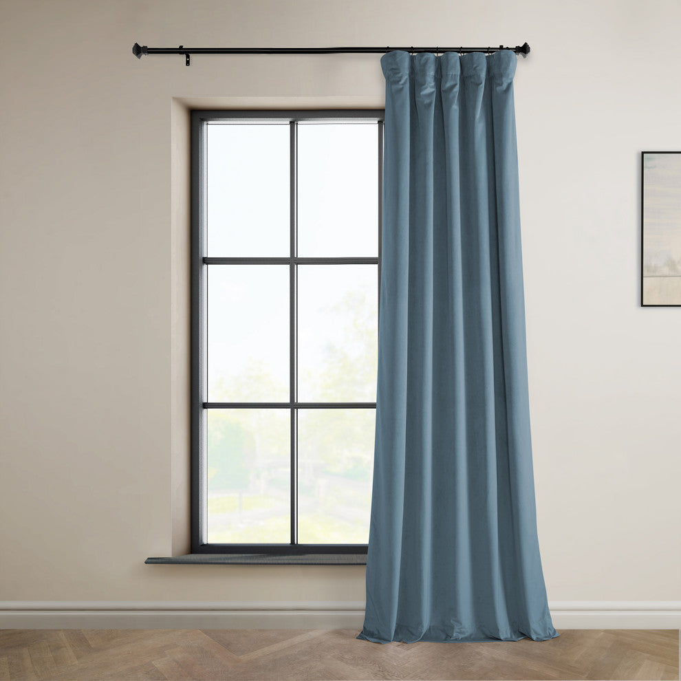 Heritage Plush Velvet Curtain Single Panel, Denmark Blue, 50"x96"