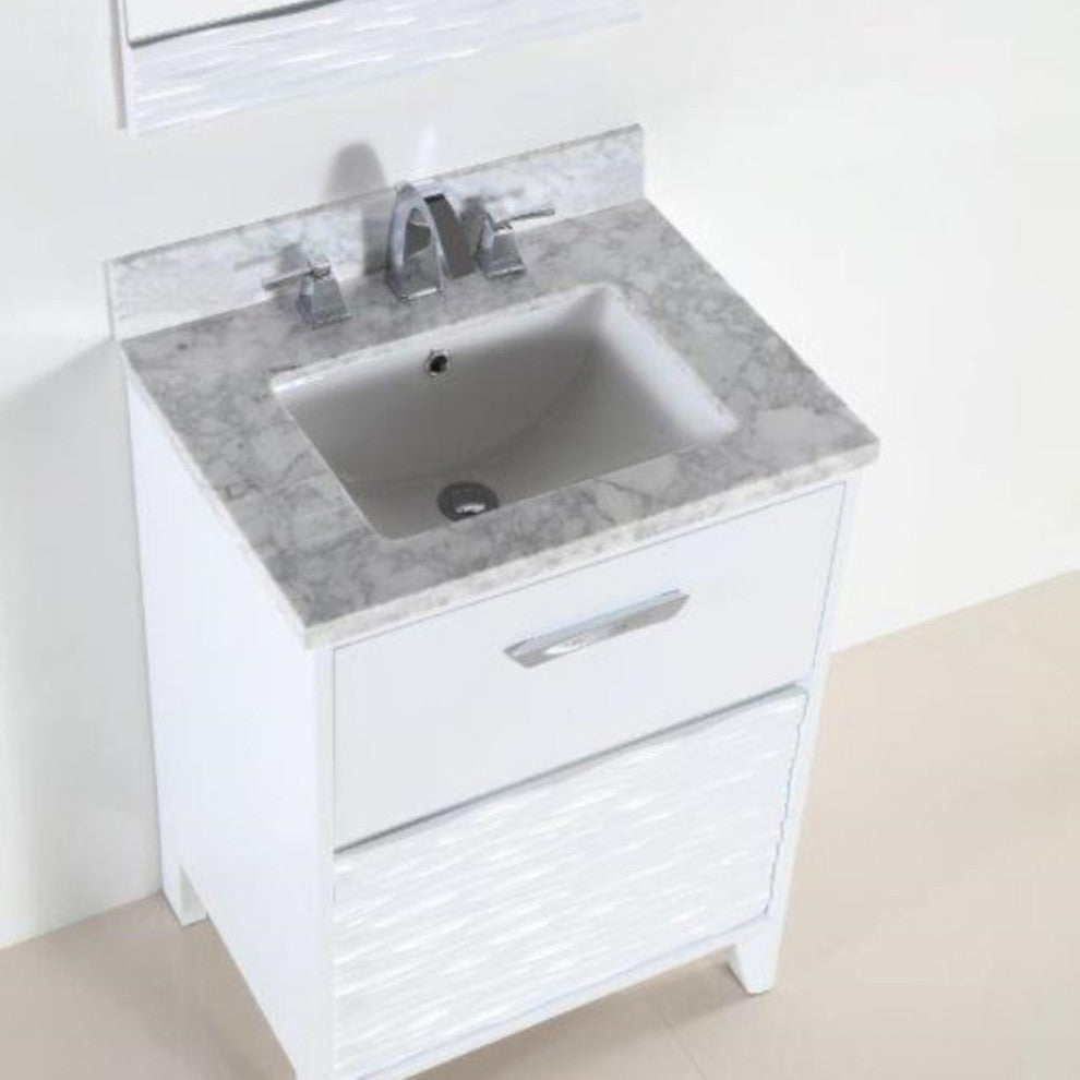 Alda Single-Sink Vanity, White, 24", White With White Carrara Top