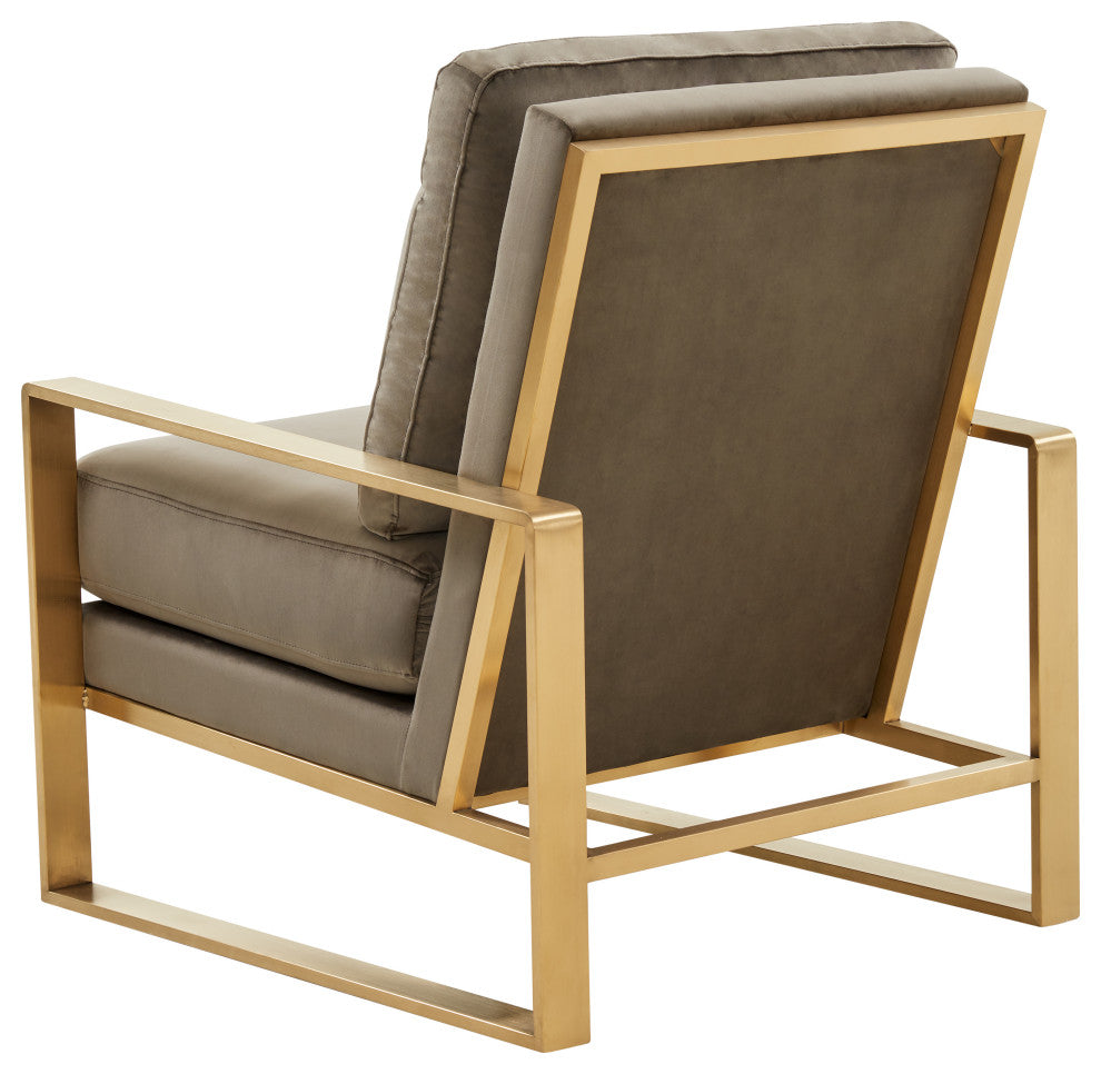 LeisureMod Jefferson Velvet Accent Armchair With Gold Frame, Dark Grey