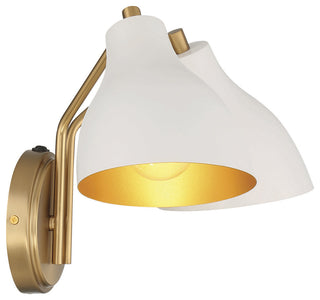 2-Light Wall Sconce, Matte Black With Natural Brass, White With Natural Brass