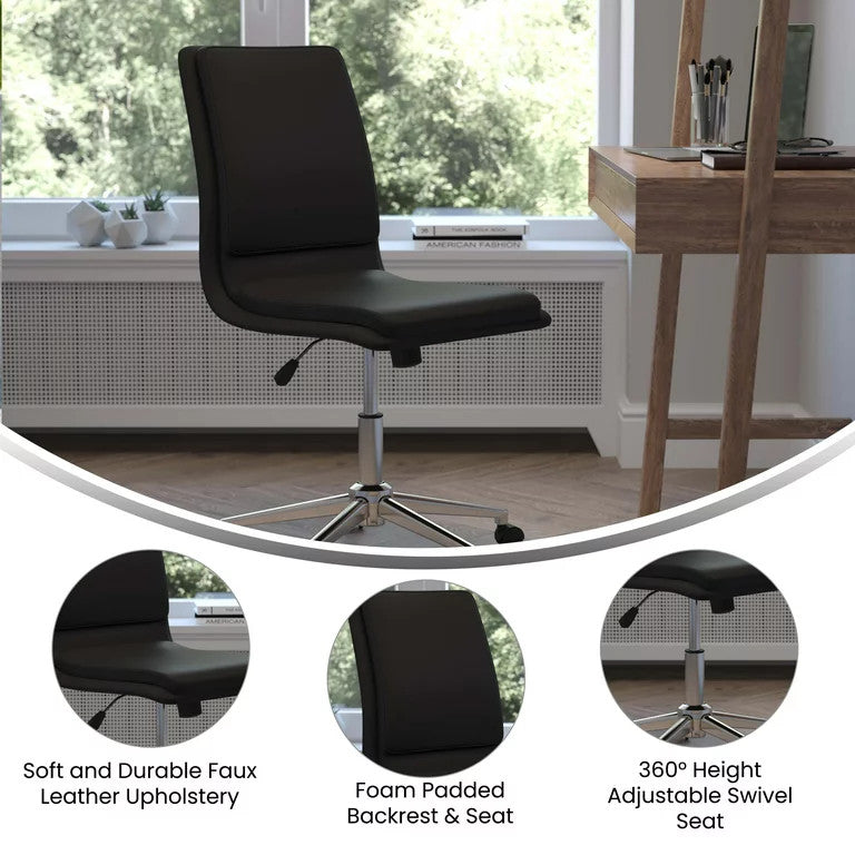 Office Chair, Chrome Base With Comfortable Faux Leather Seat & Mid Back, Black