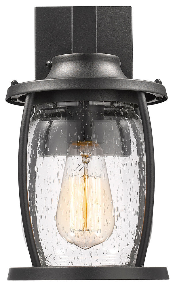JACKSON Transitional 1 Light Textured Black Outdoor Wall Sconce 12"