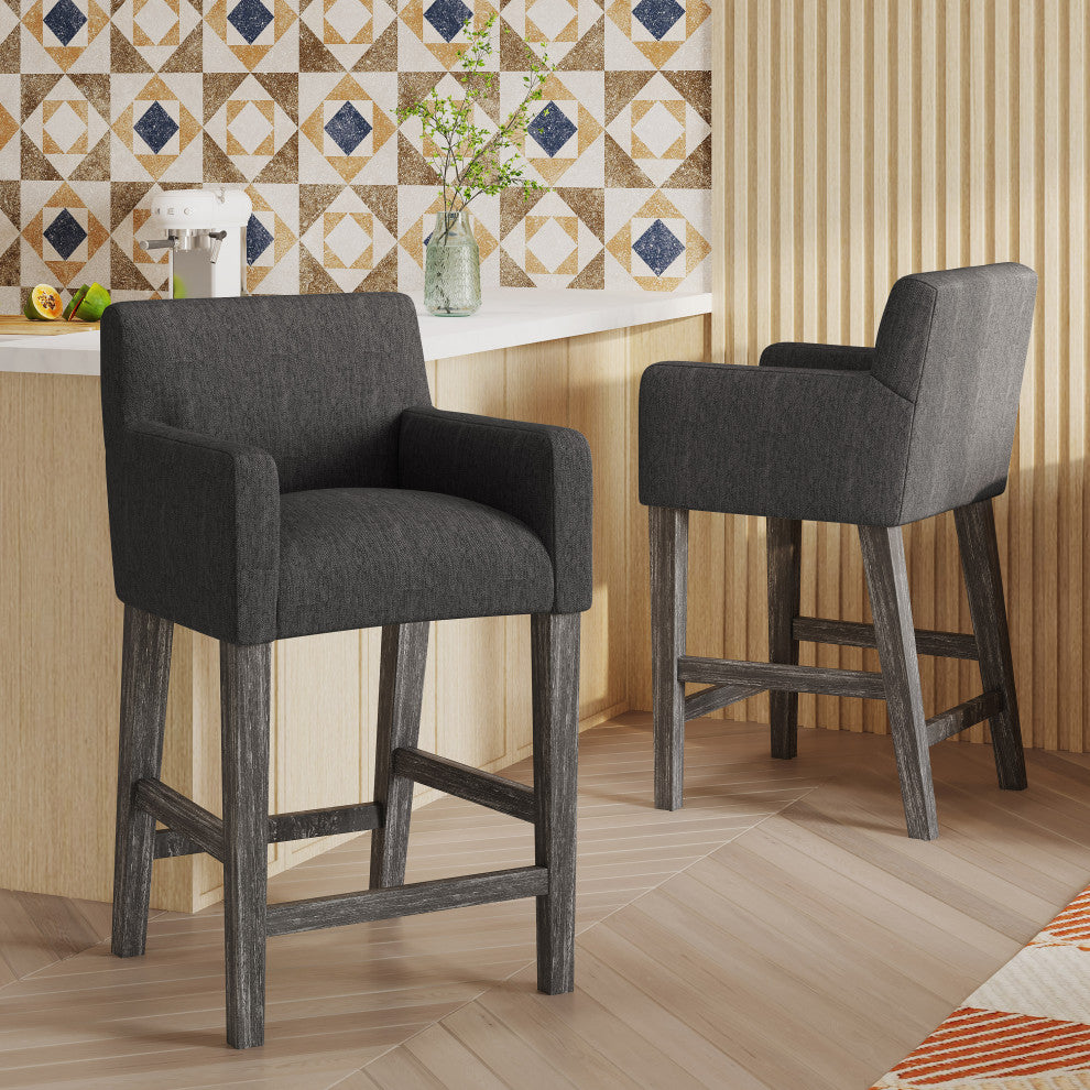 Chaparral Contemporary Fabric Upholstered Wood 26" Counter Stools, Set of 2, Charcoal/Gray
