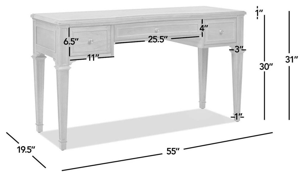 Dauphin 55" 3-Drawer Wood Executive Desk, Natural Brown