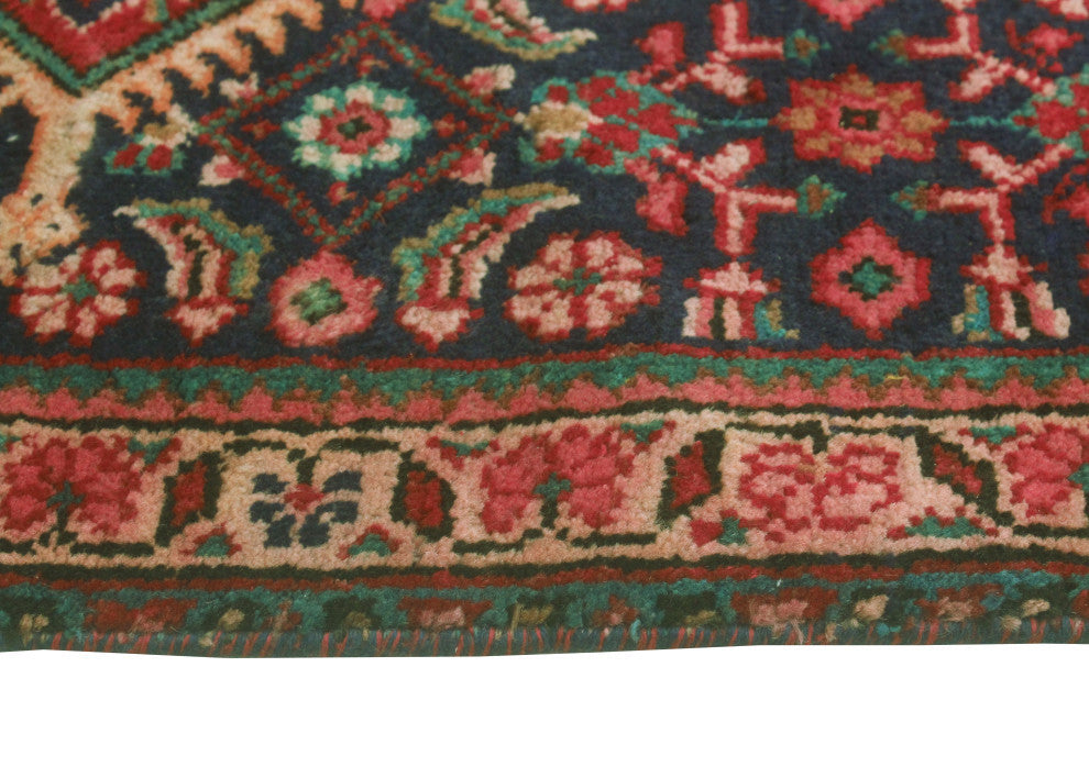 Fine Vintage Distressed Nestor Navy/Red Runner, 3'7x10'3