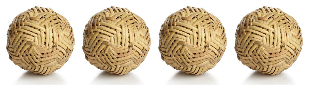 4" Diameter Rattan Fill Decorative Balls, Set of 4
