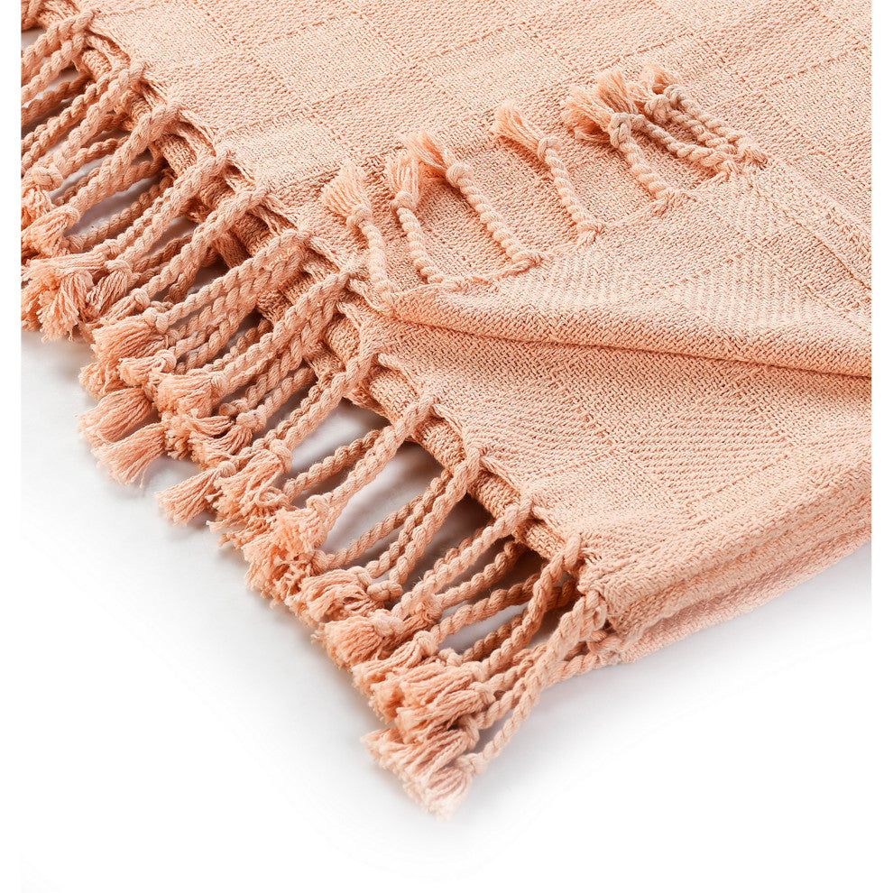 Diamonds Fringe Throw Blanket, Peach