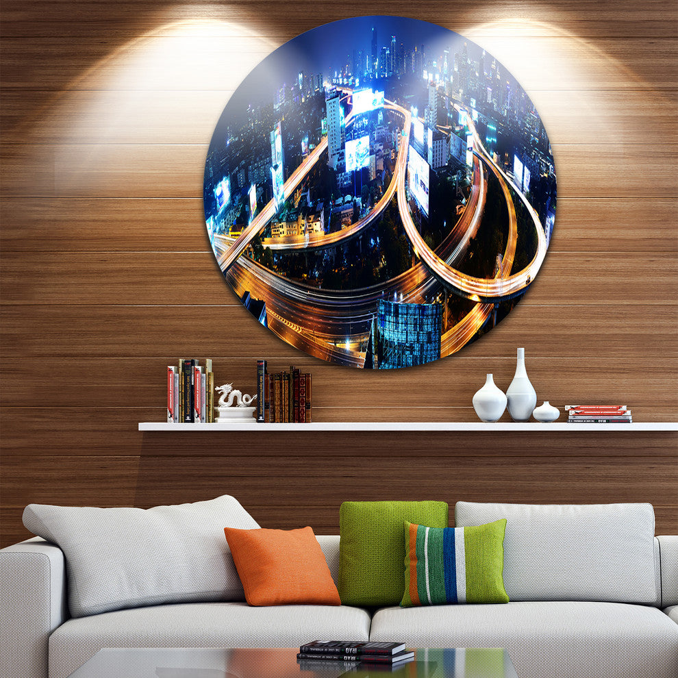 Bangkok Expressway Aerial View, Cityscape Photo Disc Metal Artwork, 36"