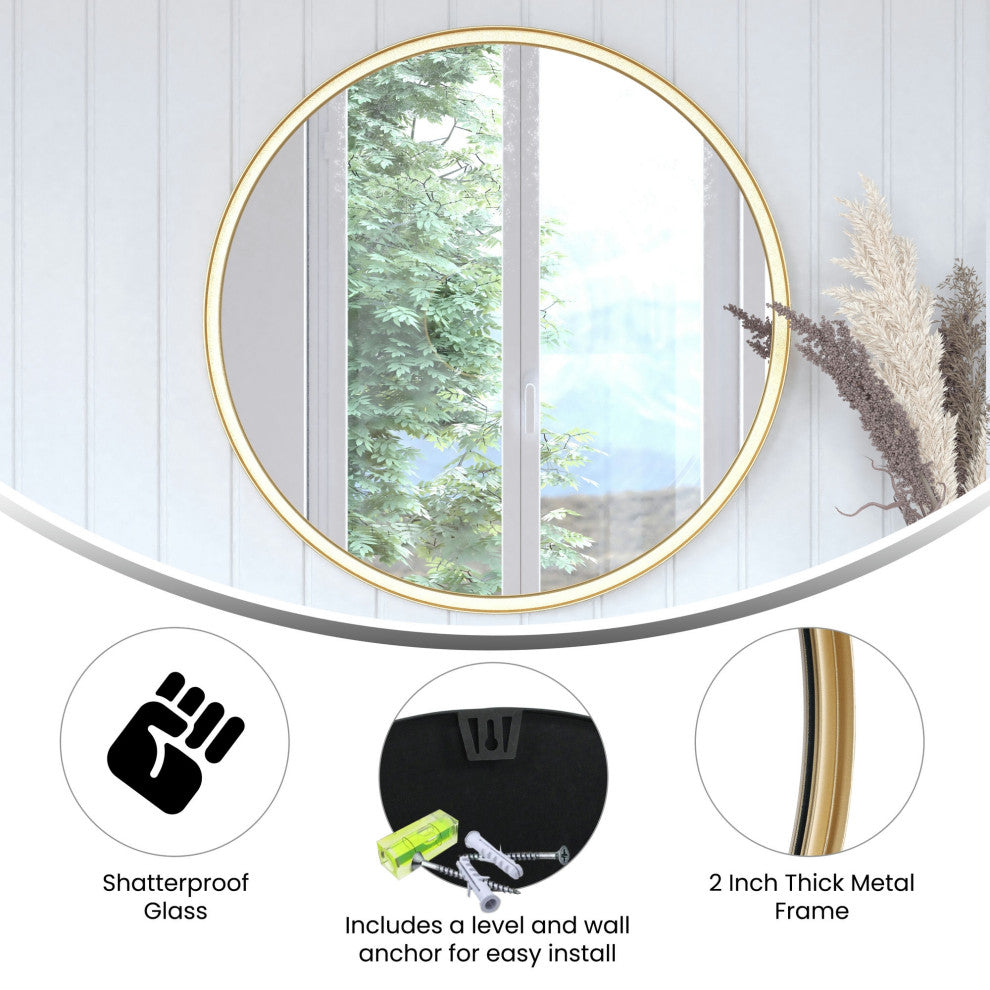 Jennifer Metal Framed Wall Mirror, Gold, 27.5"
