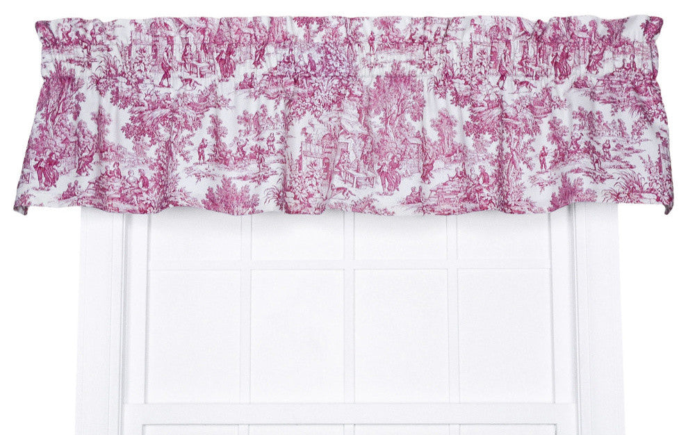 Ellis Curtain Victoria Park Toile 70"x15" Tailored Valance, Red