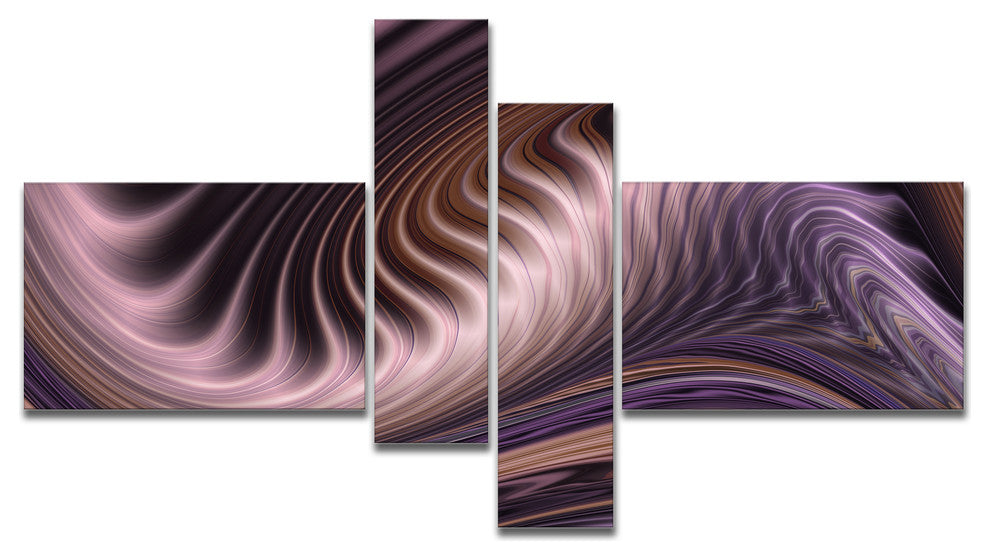 Purple Waves Fractal Wall Art, Abstract Canvas Wall Art Print, 60"x32", 4 panels