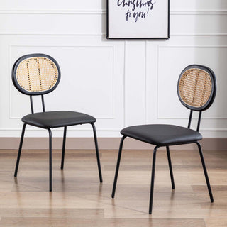 Rattan Cane Back Dining Chairs Set of 2, Black