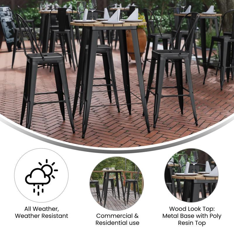 Declan Commercial Indoor/Outdoor Round Bar Top Table, 30", Brown/Black