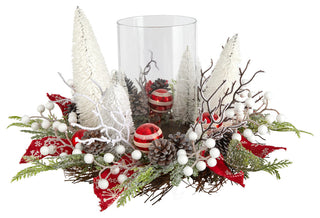 15" Holiday Lighted Forest Candle Holder Table Christmas Artificial Arrangement