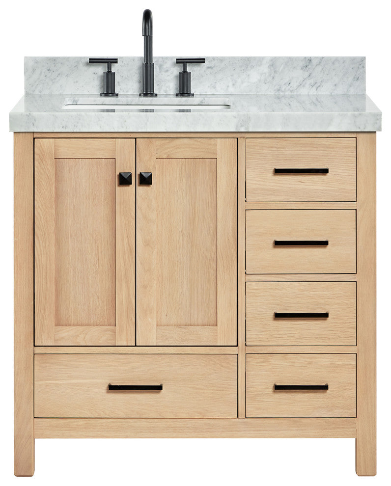 Cambridge 36" Single Bath Vanity With Italian Carrara Marble Top, Oak