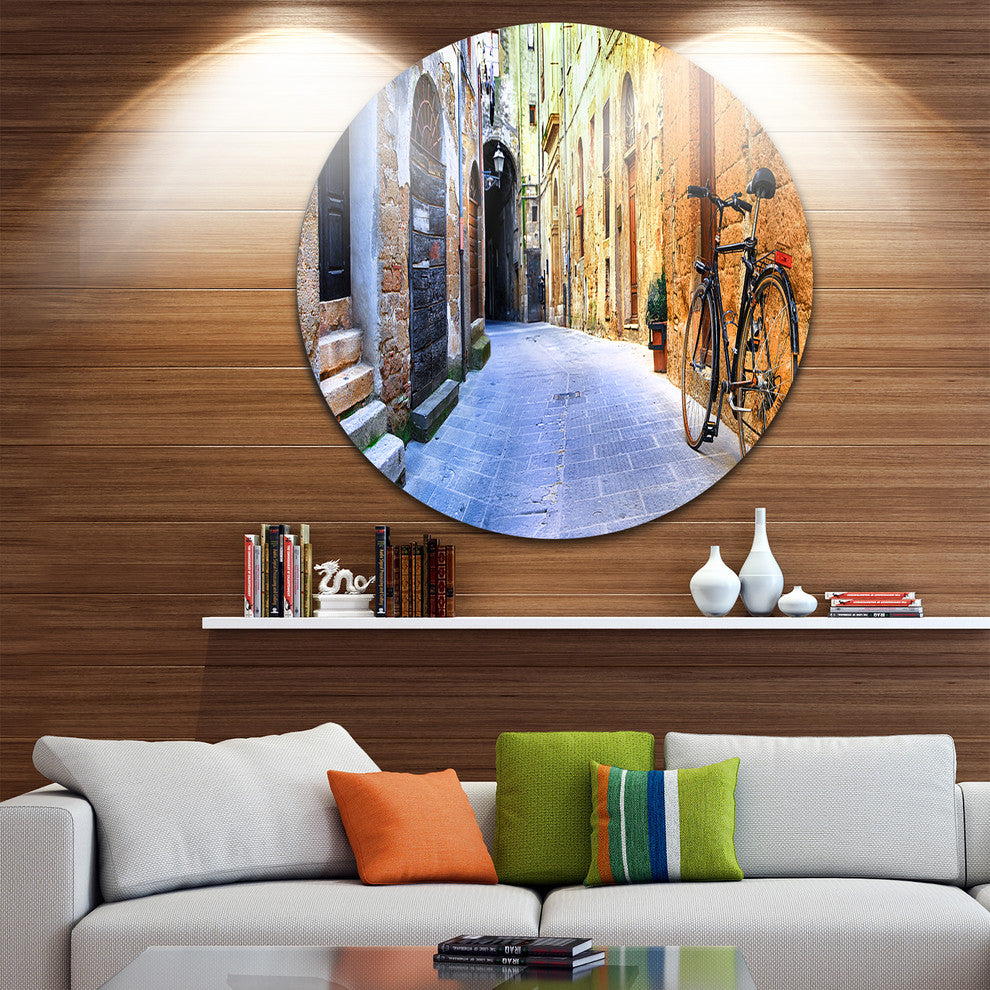 Pictorial Street Of Old Italy, Cityscape Round Wall Art, 36"