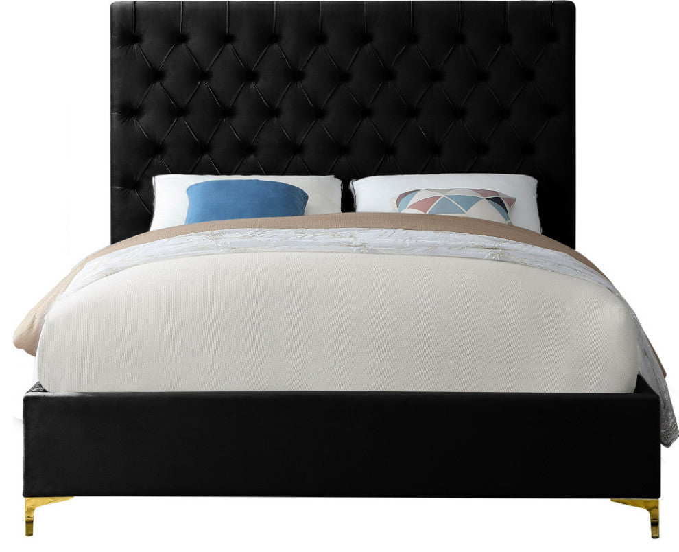 Cruz Velvet Upholstered Bed, Black, Full