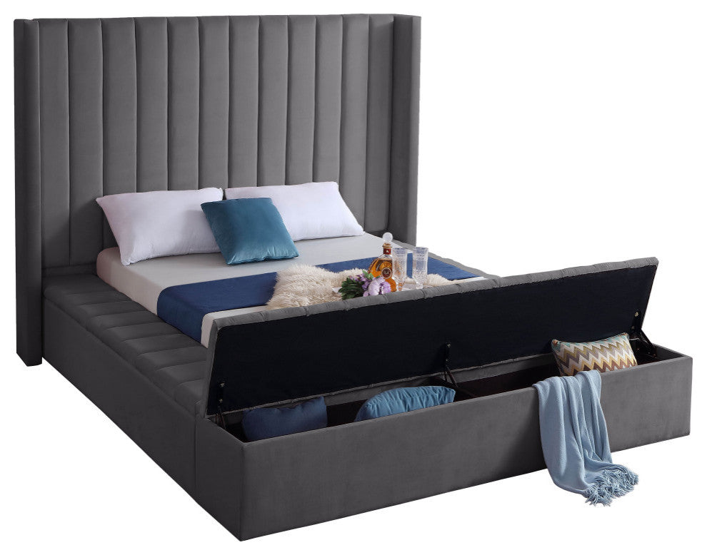 Kiki Velvet Bed, Gray, King