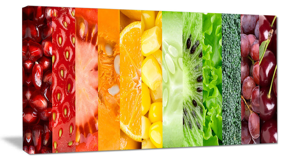 "Fruits Berries and Vegie Collage" Floral Art Canvas Print, 32"x16"