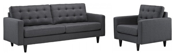Modern Gray Empress Armchair and Sofa, 2-Piece Set