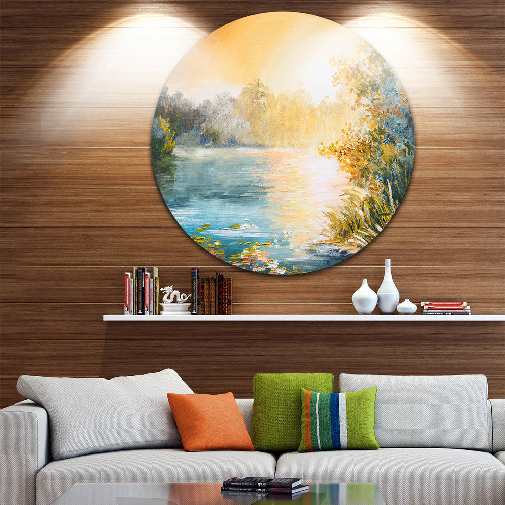 Sunset On The Lake, Landscape Large Disc Metal Wall Art, 36"