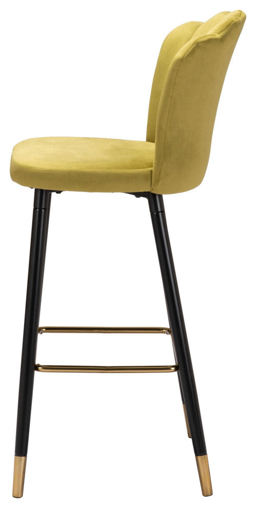 Bar Stool Chair Barstool, Steel Metal, Fabric, Yellow, Black, Gold, Cafe Bistro