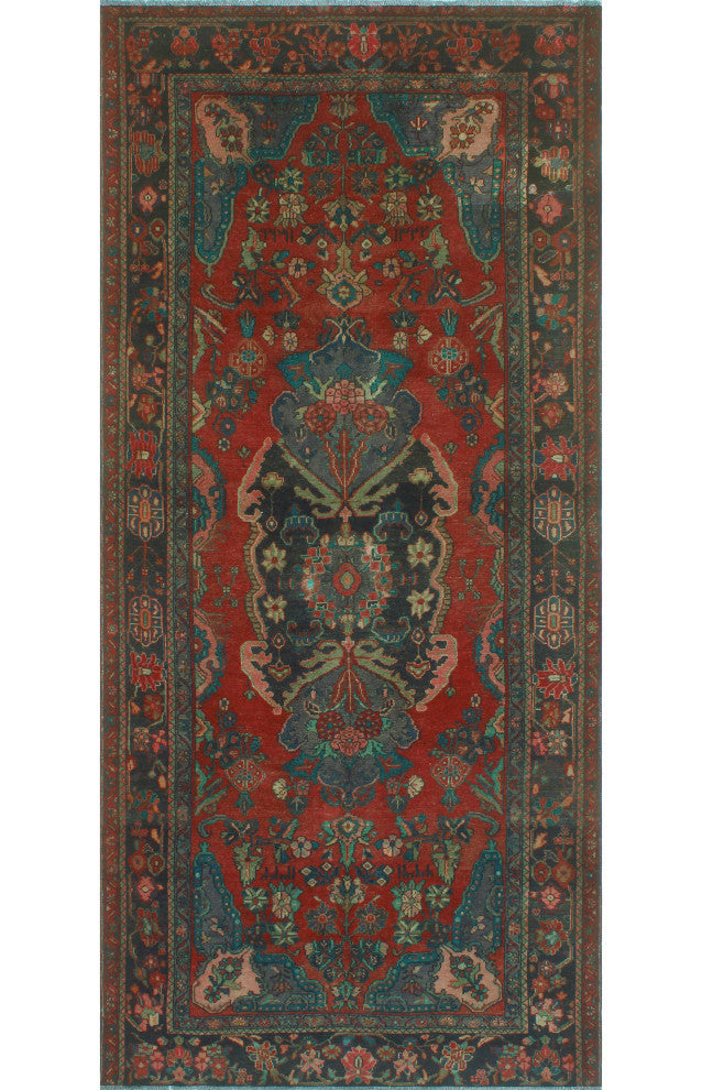 Fine Vintage Distressed Rabeha Rust/Charcoal Runner, 4'3 x 9'2