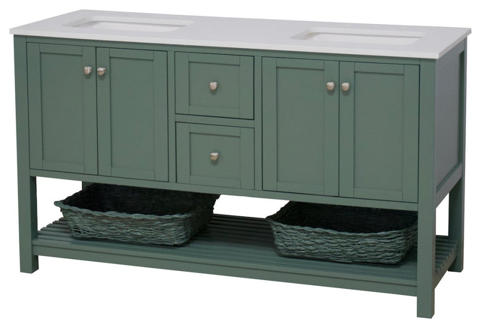 Lakeshore 60" Double Bathroom Vanity, Sage Green, Engineered White