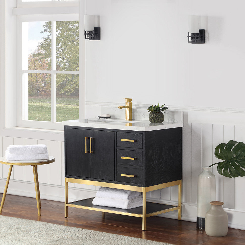 Wildy Black Oak Bathroom Vanity Set, 36", Without Mirror