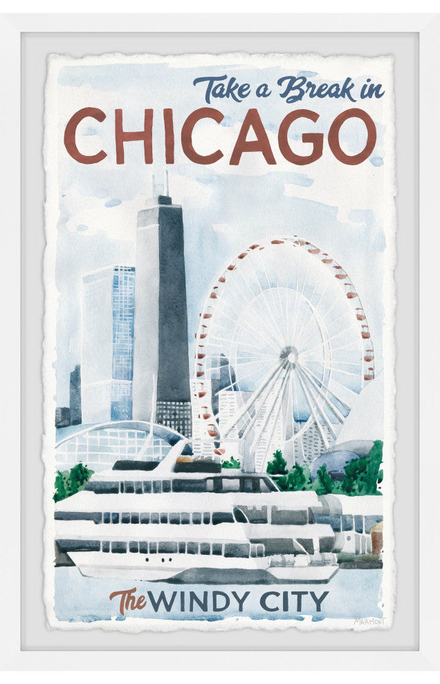 "Take a Break in Chicago" Framed Painting Print, 30x45