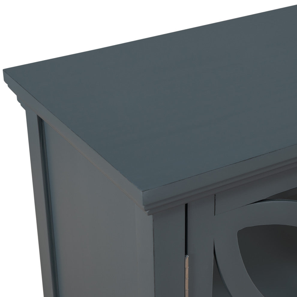 Wood Double Transparent Door Accent Cabinet with Adjustable Shelf, Navy Blue, 32