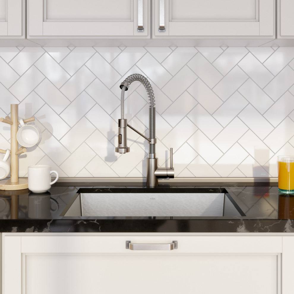 24" Undermount Stainless Steel Kitchen Sink, Pull-Down Faucet SSCH w Dispenser