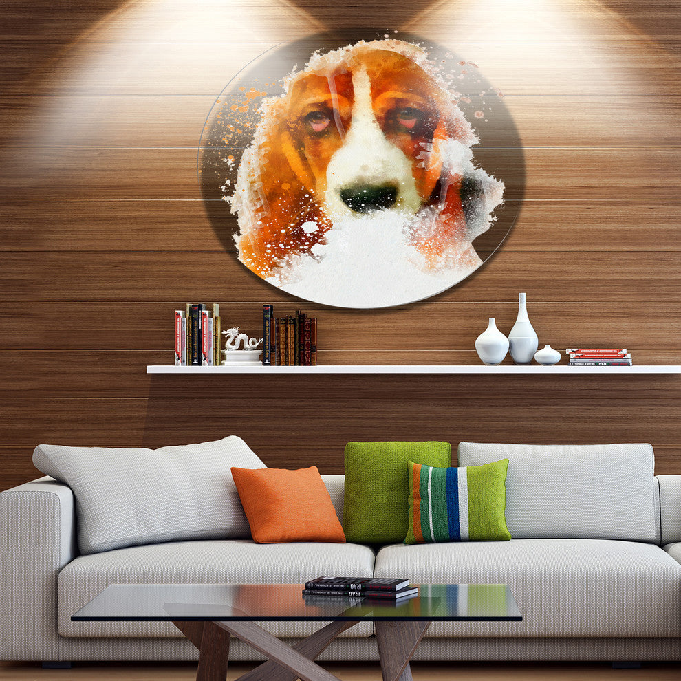 Sober Brown Dog Portrait, Animal Round Metal Wall Art, 36"
