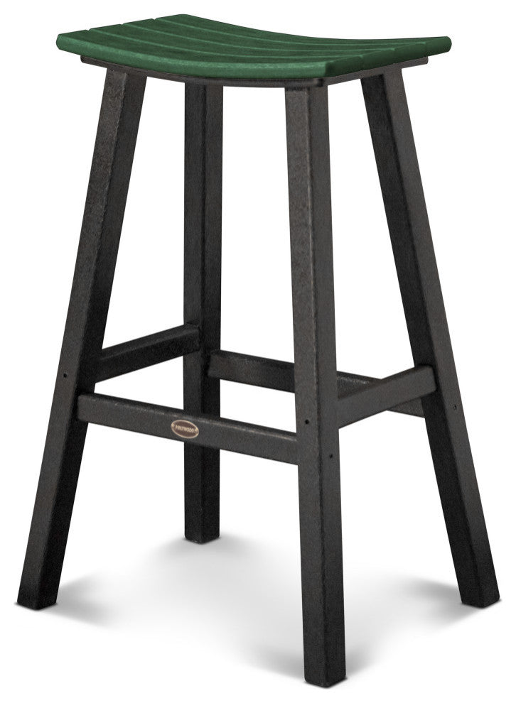 Polywood Contempo 30" Saddle Bar Stool, Black / Green