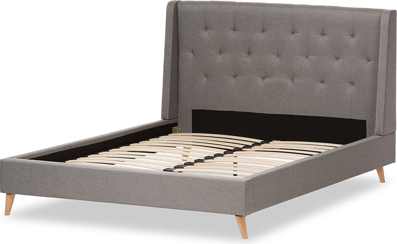 Adelaide Retro Modern Light Gray Fabric Upholstered King Size Platform Bed