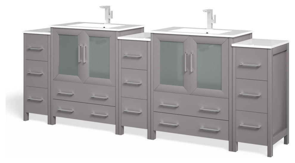 The Pullman Bathroom Vanity, Gray, 96", Double Sink, Freestanding