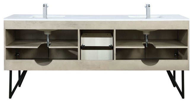 Lancy Modern 80" Rustic Acacia Double Sink Bathroom Vanity Set, Labaro Rose Gold
