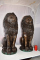 Pair Of Lions Sitting on Base Very Detailed Bronze Statues 13" x 26" x 34"H