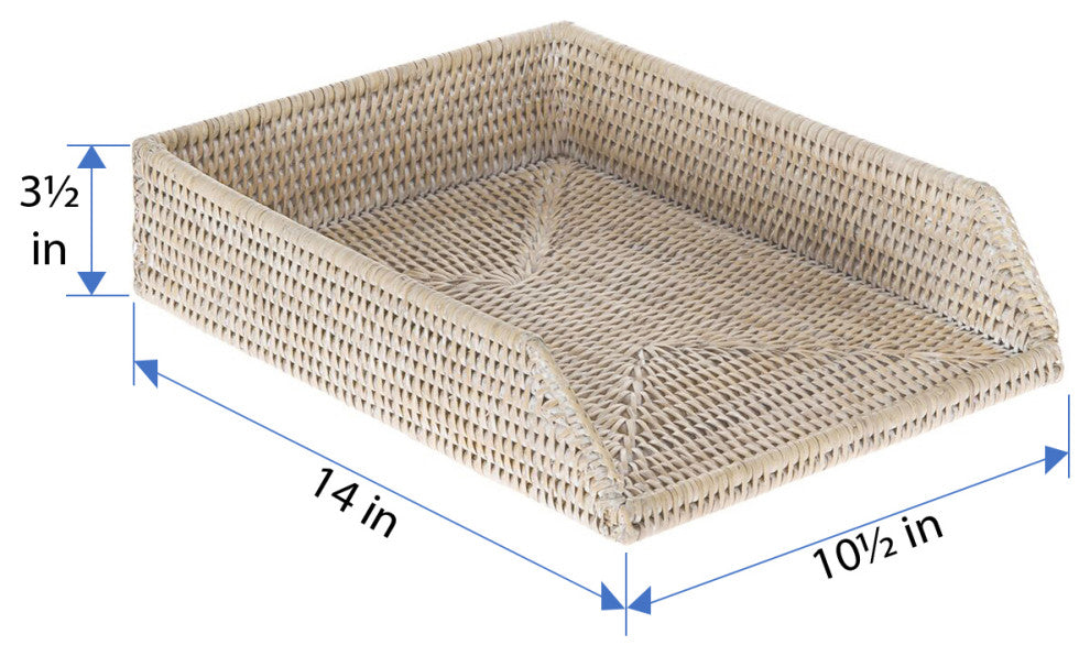 La Jolla Handwoven Rattan Stackable Letter Tray, White Wash