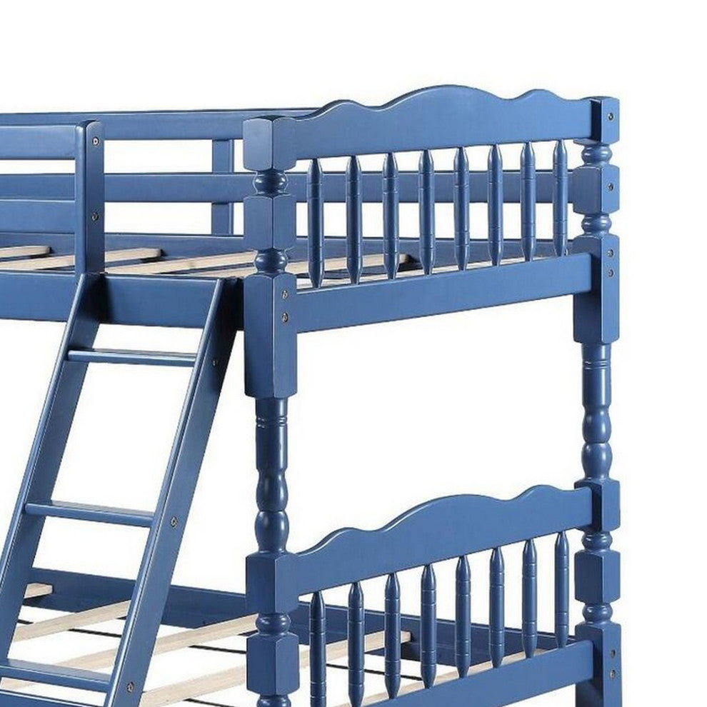 Benzara BM284021 Classic Twin Bunk Bed With Ladder Guard Rail, Carved Legs, Blue
