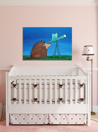 "Hedgehog Stargazer" Painting Print on Wrapped Canvas