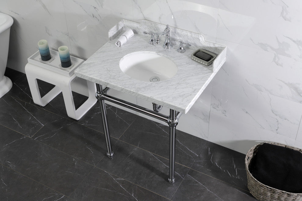 Kingston Brass LMS3030MB1 30" Carrara Marble Console Sink, Legs