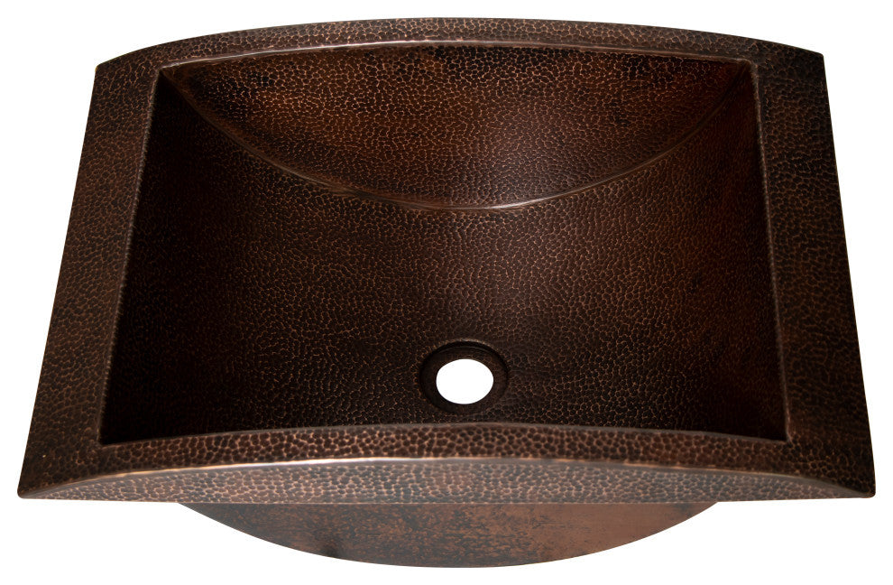 20" Rectangular Apron Curved Bottom Hammered Copper Bathroom Sink, 17 Gauge