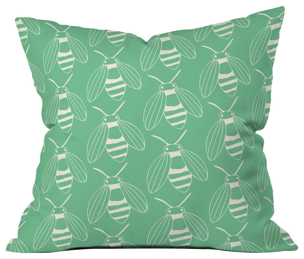 Morgan Kendall Green Bees Throw Pillow, 16"x16"
