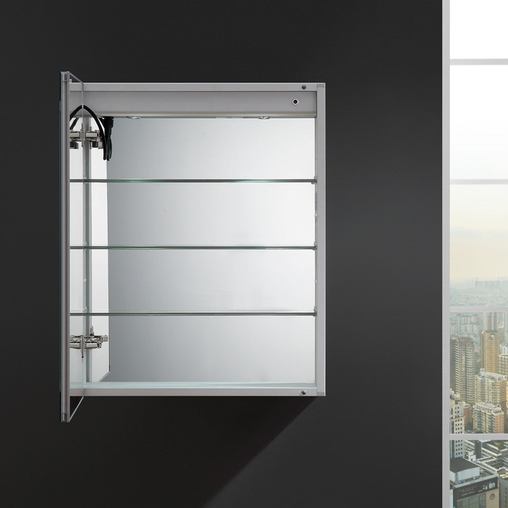 Spazio Bathroom Medicine Cabinet With LED Lighting and Defogger, 24"x30"