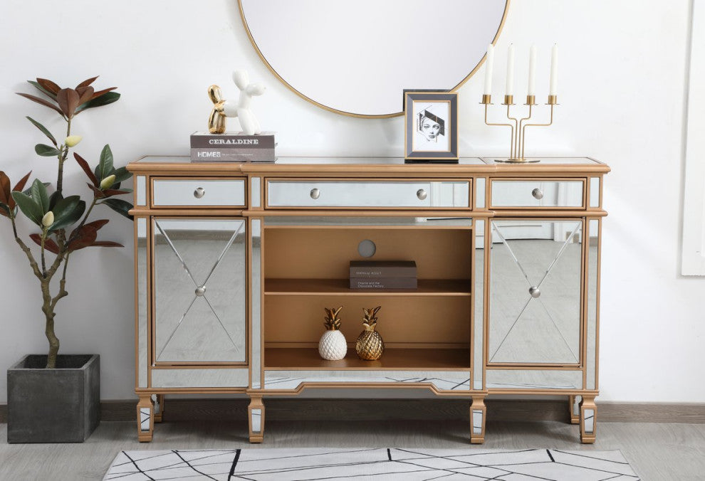 Elegant MF61060G Contempo 60" Mirrored Credenza, Antique Gold