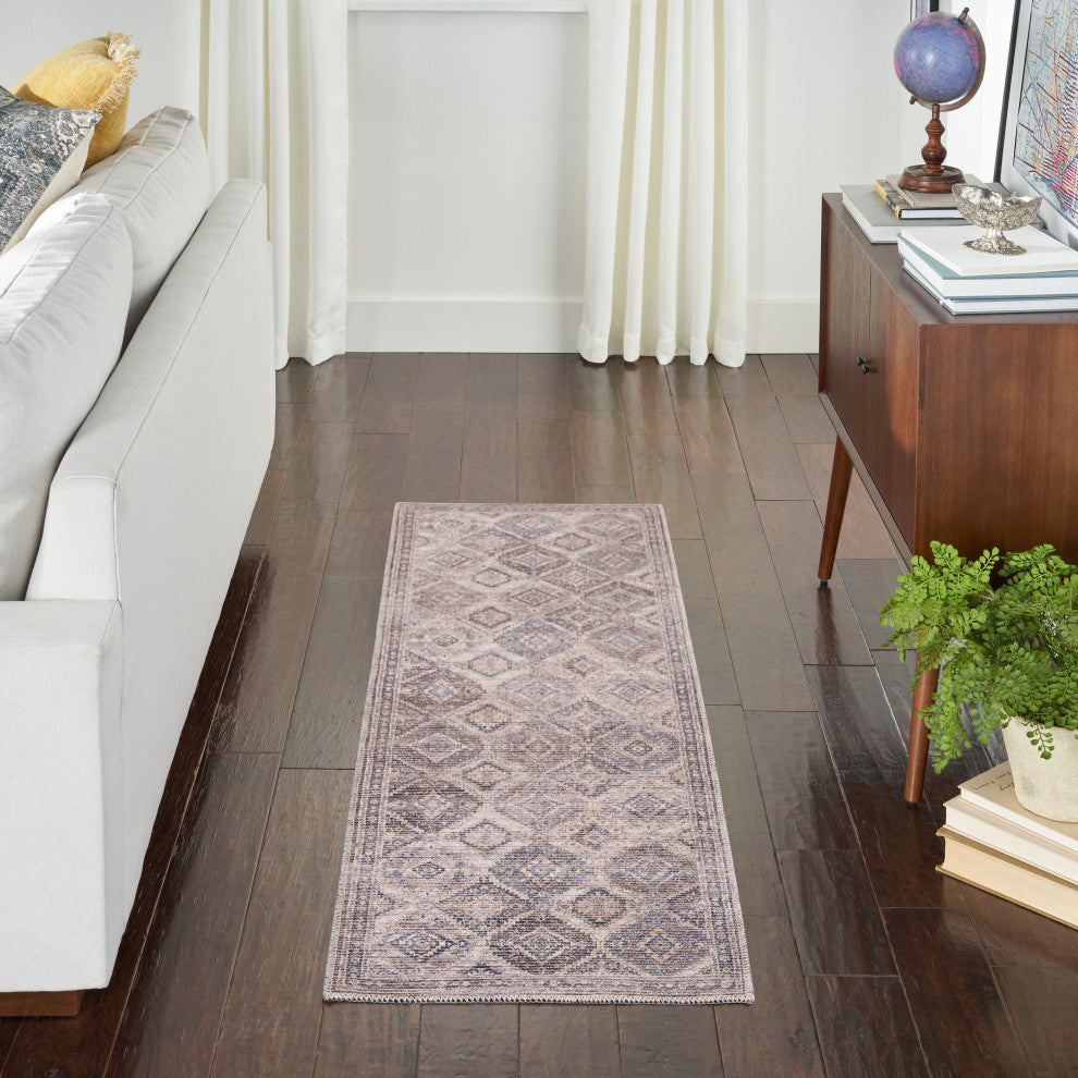 Nicole Curtis Machine Washable Series 1 10' Runner Ivory/Latte   Area Rug