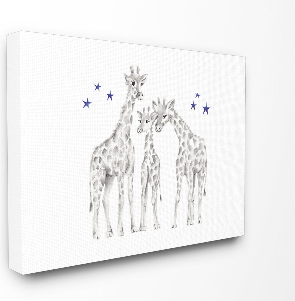 "Giraffe Family Graphite Drawing" 30x40, XXL Stretched Canvas Wall Art