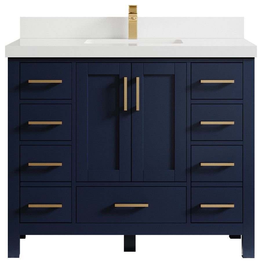 Willow Collections Malibu Vanity, Navy Blue, White Quartz, 42"