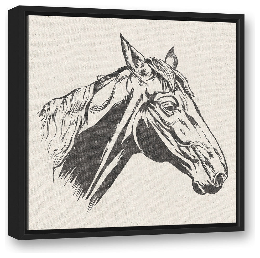 Horse Head Sketch 20"x20" Black Framed Print on Canvas